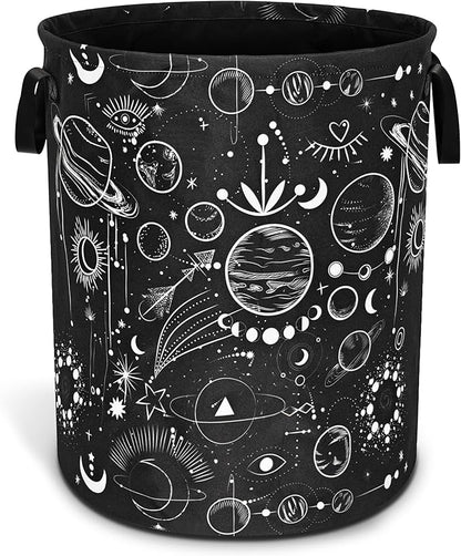 Universe Planet Laundry Basket Moon Phase Foldable Oxford Cloth Funny Tote Bag Laundry Hamper Clothes Storage Bucket Organizer For Bathroom/Laundry Storage/Bedroom 17.7x13.7 Inch