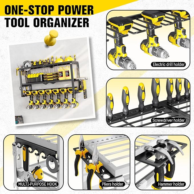 Hipidian Fathers Day Dad Gifts for Men, Power Tool Organizer Wall Mount- 300lb Capacity 3-Tier Storage Rack with 7 Drill Holders for Garage Tools, Best Birthday Gifts for Men Dad Husband