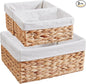 Vagusicc Wicker Basket, 3-Pack Water Hyacinth Wicker Storage Basket with Handles, Storage Baskets for Organizing, Large Hyacinth Storage Baskets for Shelves with Liner (Water Hyacinth Baskets Set)