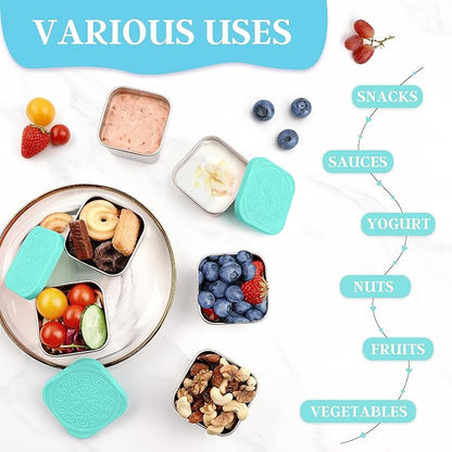Qukaka Stainless Steel Snack Containers for Kids,7.2oz Easy Open Leak Proof Reusable Snack Box Container with Lids,Small Lunch Containers for Meal Prep,School,Picnic and Travel-3Pack
