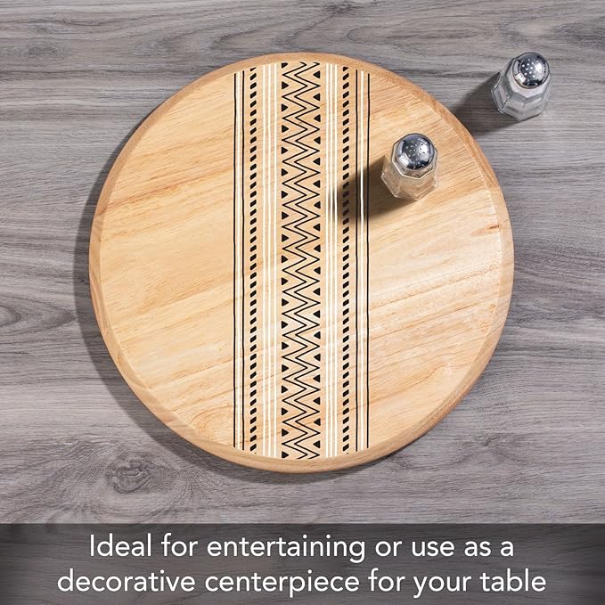 CounterArt Tribal Decorative Round Light Natural Wood Lazy Susan Turntable 14" Diameter Condiment Caddy, Cheese Server, Cake Plate, Spice Organization