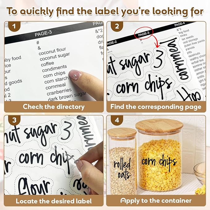 170PCS Food Pantry Labels, Kitchen Container Storage Labels Spice Organize Storage Jars Boxes Bottles Preprinted Black Script Clear Stickers - Water and Oil Resistant