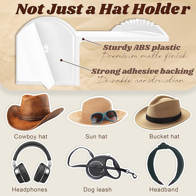 2.9Inch Hat Hooks for Wall - (8 Pack) Cowboy Hat Rack,SuitableSun Hats, Fedora, Wide Brim Hats Strong Hold Hat Hangers for Wall，Western Room Decor- (White)