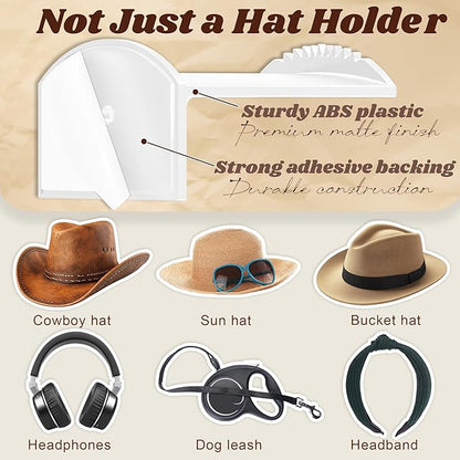 2.9Inch Hat Hooks for Wall - (8 Pack) Cowboy Hat Rack,SuitableSun Hats, Fedora, Wide Brim Hats Strong Hold Hat Hangers for Wall，Western Room Decor- (White)