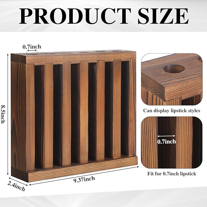 Wonderjune 1 Pcs 6 Slot Wooden Lipsticks Holder 0.7 Inch Lip Balm Tube Holder Lip Gloss Organizer Display Wood Lipsticks Tube Tower Organizer for Market Craft Booth Room Display (Brown)
