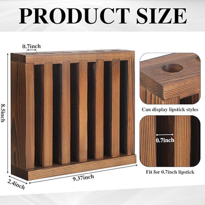 Wonderjune 1 Pcs 6 Slot Wooden Lipsticks Holder 0.7 Inch Lip Balm Tube Holder Lip Gloss Organizer Display Wood Lipsticks Tube Tower Organizer for Market Craft Booth Room Display (Brown)
