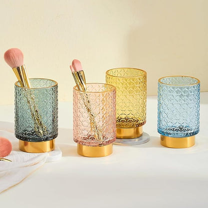 Makeup Brush Holder Organizer,Toothbrush Holders,Desk Pen Pencil Holder,Multifunctional Vintage Glass Brush Cup（A44-2-US）