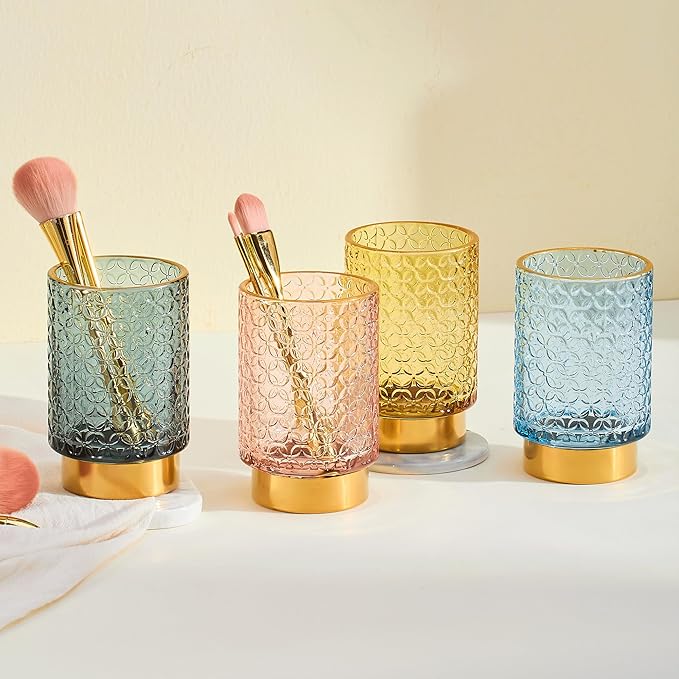 Makeup Brush Holder Organizer,Toothbrush Holders,Desk Pen Pencil Holder,Multifunctional Vintage Glass Brush Cup（A44-7-US）