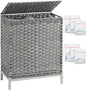 SETVSON Laundry Hamper with Lid, 112 L Handwoven Rattan Wicker Laundry Basket, 2 Removable Liner Bags Metal Heightened Feet, 6 Mesh Bags, 2 Section Large Clothes Hamper for Bathroom Bedroom, Gray