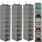 Garvee 3-Tier Hanging Shoe Organizer for Closet, Gray 8-Shelf Storage Holder with 2 Hooks, No Tools Needed Installation, Space-Saving Shelf for Shoes, Purses, Scarves, Accessories (3 Pack)