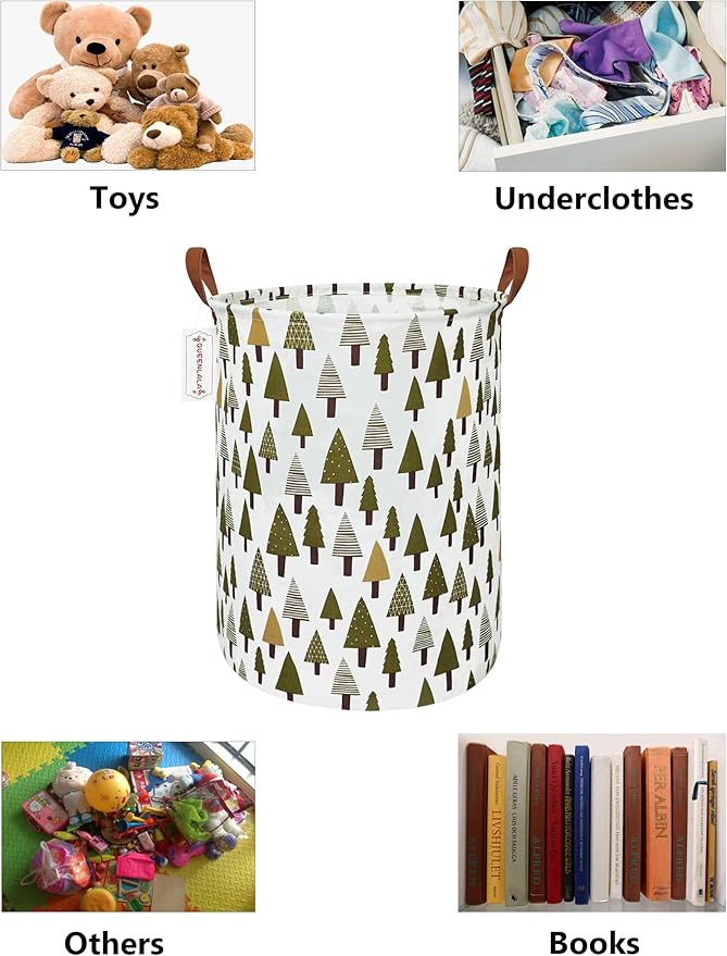 QUEENLALA Large Storage Basket,Laundry Hamper/Bathroom/Home Decor/Collapsible Round Storage Bin,Boys and Girls Hamper/Boxes/Clothing(Green forest)