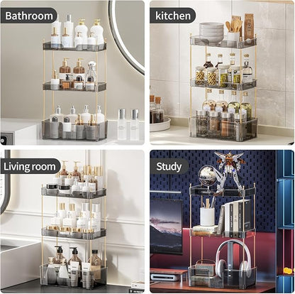 Akinbas 3 Tier Bathroom Organizer Countertop Makeup Perfume Tray Skincare Organizer for Bathroom Dresser Vanity (Grey)