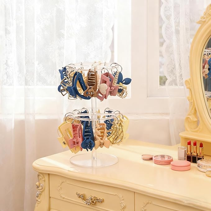 2-Tier Acrylic Claw Clip Organizer Rack- Large Capacity Hair Claw Clips Holder for Bathroom, Bedroom- Durable Clear Hair Accessories Organizer Storage for Women and Girls