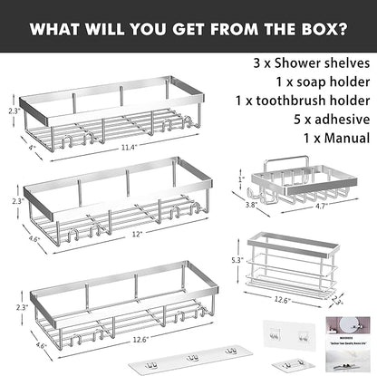 Moforoco Adhesive Shower Caddy Organizer Shelves Rack - 5 Pack Corner Bathroom Storage Organization, Home & Kitchen Decor Inside RV Accessories, Hanging First Apartment Household Camper Essentials