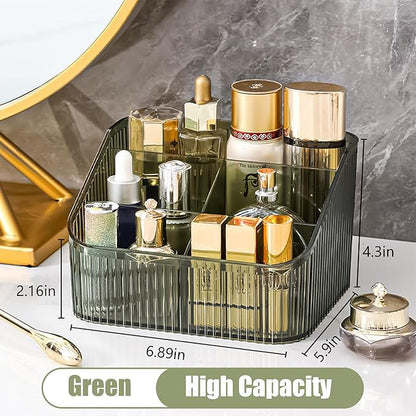 Makeup Organizer Cosmetics Storage Box, Large Capacity Make Up Brush Holder Organizer Vanity Accessories, Bathroom Countertops, Desk Storage Container, Cosmetic Display cases(Green-L)