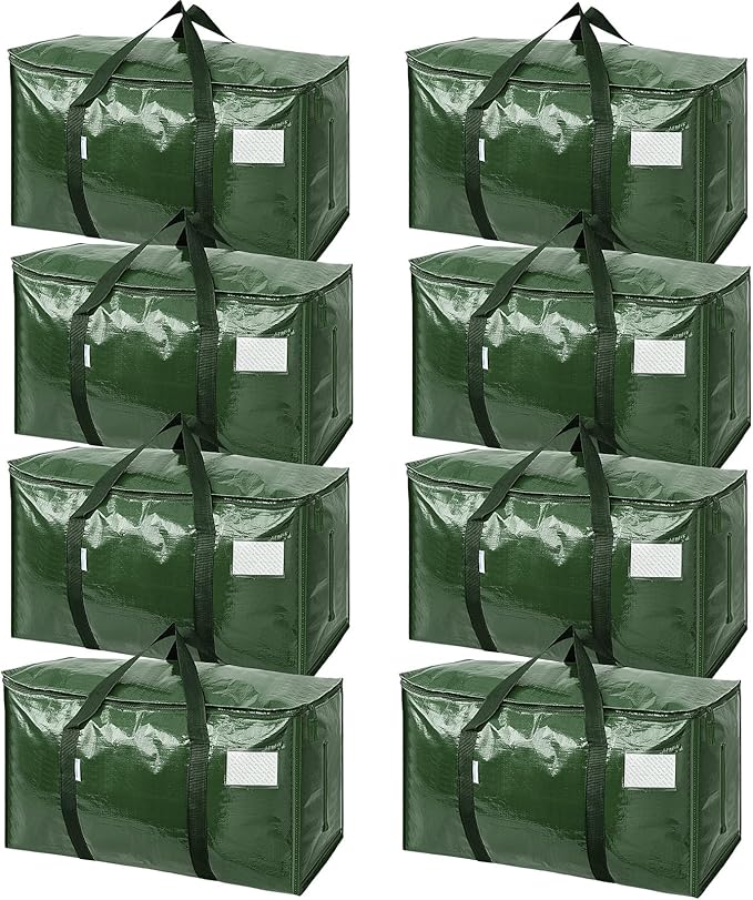TICONN 8 Pack Extra Large Moving Bags Heavy Duty with Zippers & Carrying Handles, Durable Storage Bags Moving Boxes for Closet Organizers and Storage (8 Pack, Olive)