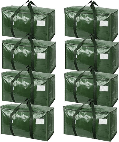 TICONN 8 Pack Extra Large Moving Bags Heavy Duty with Zippers & Carrying Handles, Durable Storage Bags Moving Boxes for Closet Organizers and Storage (8 Pack, Olive)