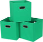 Black Fabric Cubby Storage Bins,13x13x13 Inches,Cube Organizer Bin Foldable Storage Boxes with Dual Handles Fabric Organizer Box and collapsible Storage basket,Set of 3,Green