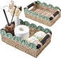 Wicker Basket with Built-in Handles, Small Scalloped Basket for Organizing, Set of 2 Decorative Baskets for Home and Toilet Paper Storage（Beige+Green）