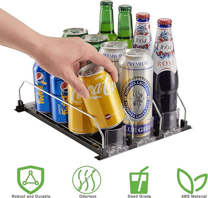 Soda Can Dispenser for Refrigerator with Adjustable Pusher Glide - Perfect for Soda, Beer, and Other Beverages (3 Rows, 12"D)