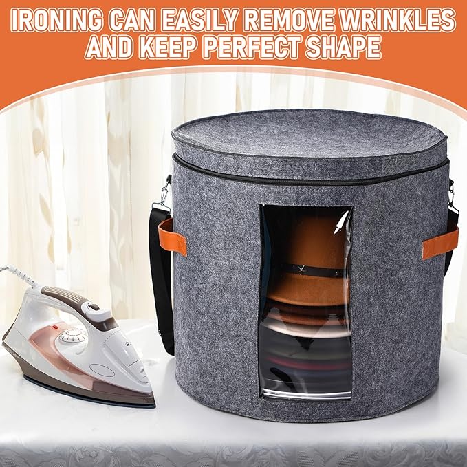 Suzile 4 Pcs Hat Boxes Oversized Round Cowboy Hat Storage Box for Women Men 19" x 17" Cowboy Large Felt Organizer Bag Baseball Cap Container with Dustproof Lid for Clothes Case Travel Gift(Gray)