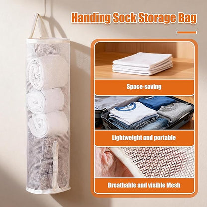 Hanging Sock Organizer, 3 Pack Mesh Storage Bags with Top & Bottom Access, Holds 7-10 Pairs, Closet Organizer for Underwear, Scarves, & Small Items