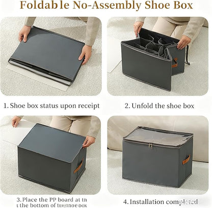 Extra Large Shoe Storage Box, Foldable Closet Organizer with Adjustable Dividers Spacious Storage Bin for Sneakers, Boots, Clothes, Pants & Handbags