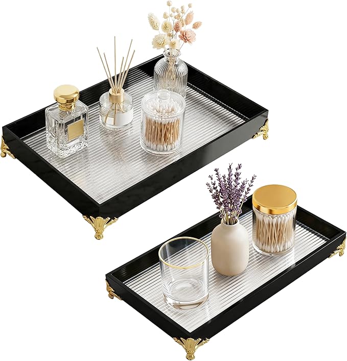 2Pcs Bathroom Vanity Tray for Countertop,Acrylic Soap Organizer Tray for Home Decoration,Jewelry Organizer(11.7''x4.2''x1.1'',11.8''x7.9''x1.2'')