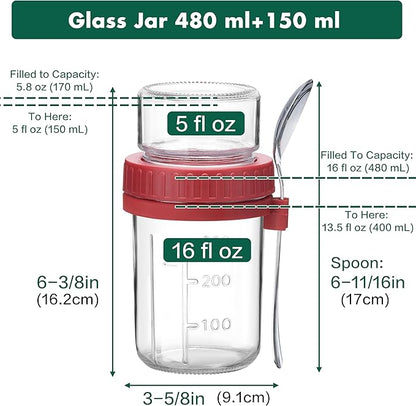 Danmu 4 Pack Overnight Oats Containers with Lids 16 oz,Dual-Layer Yogurt Parfait Cups with Lids,Meal Prep Containers Glass for Snack,Overnight Oats,Yogurt,Parfait,Salad Dishwasher Safe
