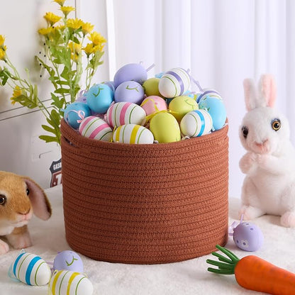MiniArk Small Basket for Organizing | Cube Shelf Closet Storage Baskets | 9.7×9.7×7.1” | Woven Rope Gift Basket | Nursery | Round 3 Packs Oxide Red