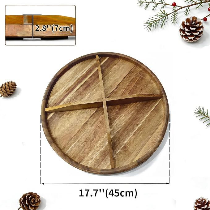 Utoplike Large Acacia Lazy Susan for Table Top, Rotating Round Serving Tray, 17.7'' Wood Charcuterie Board with Raised Edge and Removable Dividers for Cheese, Snacks, and Parties