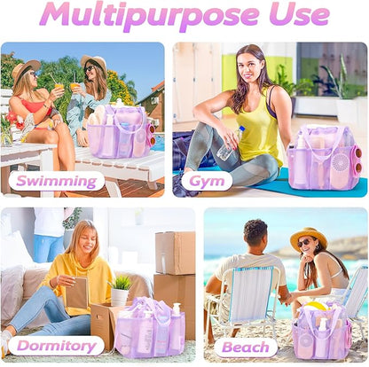 famichan Mesh Shower Caddy Portable with Drawstring, Dorm Room Essentials for College Students Girl & Boy, Larger Shower Bag for Camping,Swimming,Gym,Travel,Bathroom - Purple