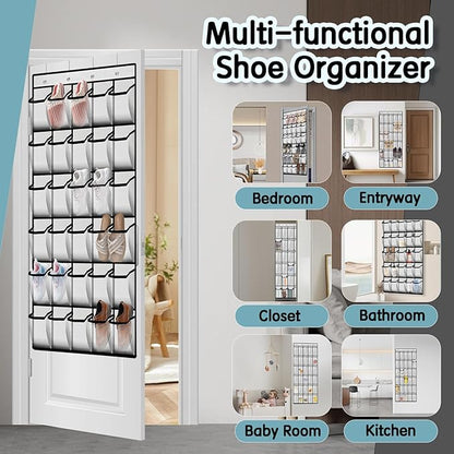 Kotkn 30 Compartment Breathable Mesh Pocket Over the Door Hanging Over the door shoe organizer Shoe rack Over door shoe organizer Hanging shoe organizer (White, 30)