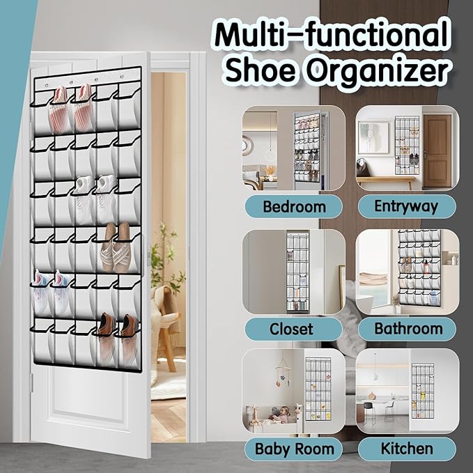 Kotkn Over the Door Shoe Organizer with 30 Breathable Mesh Pockets (2PC-White)