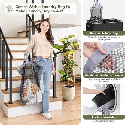 SOLEDI 160L Laundry Hamper 3 Section, Extra Large Laundry Hamper with Lid, Dirty Clothes Hamper with Sturdy Handle, Large Laundry Basket Organizer for Laundry Room, Bedroom, Hampers for Laundry