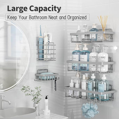 Liuoud 10 Pack Shower Caddy Organizer Rack Shelf for Inside Shower, Self Adhesive Wall Storage Basket Rustproof Stainless Steel Shampoo Holder Bathroom Accessory Decor Set, Grey