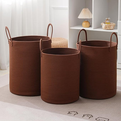 Laundry Basket Hamper Tall Rope Storage Woven for Blanket toys Dirty Clothes in Living Room Bathroom Bedroom (Dark Brown, 80L/21.3Gal)