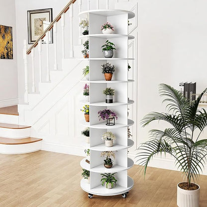 8 Tier Rotating Shoe Rack, Shoe Tower Organizer with 4 Universal Casters, Spinning Lazy Susan Display Storage Rack Round Carousel Vertical Handbag Closet (White, 23.6’’×23.6’’×74’’)