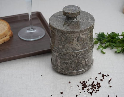 Radicaln Salt & Pepper Bowl – 5” Handmade Marble Oceanic Dual Salt Cellar With Lid – 2” Each Brown Sugar Keeper Spice Herbs Container Kitchen Accessories