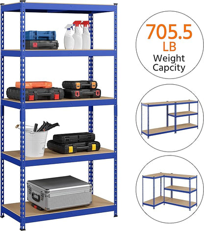 Topeakmart 2PCS 5-Tier Utility Shelves, Metal Storage Shelves Garage Shelving Unit Adjustable Garage Storage Shelves Storage Racks Heavy Duty Shed Shelving- Blue, 35.5 x 17.5 x 72 Inch