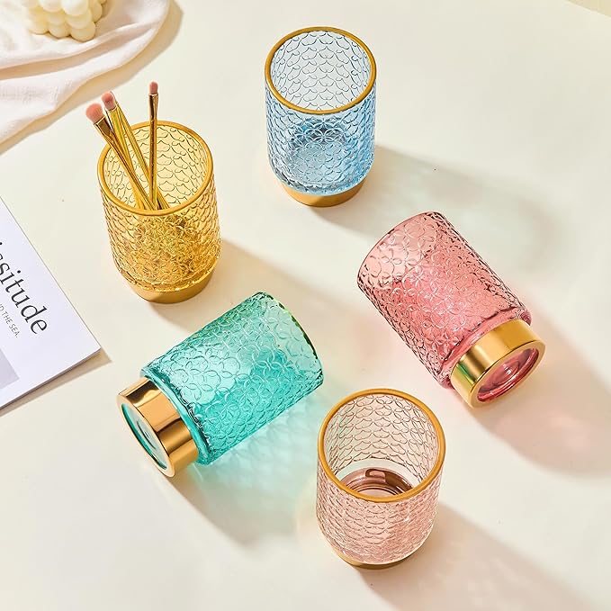 Makeup Brush Holder Organizer,Toothbrush Holders,Desk Pen Pencil Holder,Multifunctional Vintage Glass Brush Cup（A44-3-US）