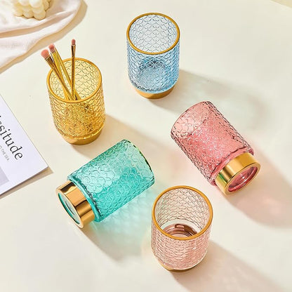 Makeup Brush Holder Organizer,Toothbrush Holders,Desk Pen Pencil Holder,Multifunctional Vintage Glass Brush Cup（A44-3-US）