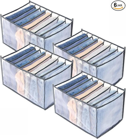 7 Grids Washable Wardrobe Clothes Organizer,Clothing Storage Bins,Drawer Organizer for Clothing,Drawer Dividers for Clothes, Mesh Separation Box for Underwear, Socks, Scarves, Jeans