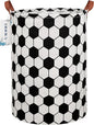 Round Soccer Ball Laundry Basket,Collapsible Laundry Hamper for Boys,Classic Football Print Storage Bin,Waterproof Toy Storage for Kids Room,Nursery,Playroom,New Parent Gift(Hexagon Football)