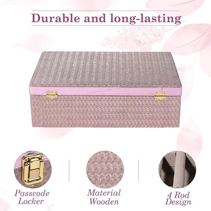 Kuber Industries Pack of 2 Wooden Bangle Organizers Storage Box with Gold Handle For Women | 4 Rod Bridal Fancy Chudi Box/Chuda Holder & Jewellery Case | Shining Leaser Foil- Peach