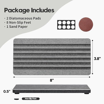 Razborci 2PCS Diatomite Quick Stone Drying Tray Mat For Bathroom & Kitchen Counter, Instant Dry Water Absorbent Drink Bar Coaster,Vanity Sink Caddy Organizer,Dish Soap Sponge Holders, Charcoal,8"x3.8"