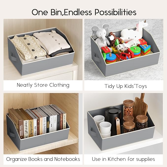 Homsorout Large Closet Organizers and Storage Bins - 6 Pack Trapezoid Storage Baskets for Shelves, Foldable Fabric Baskets with Handles Ideal for Closet, Basket, Wardrobe and Shelf Storage, Grey