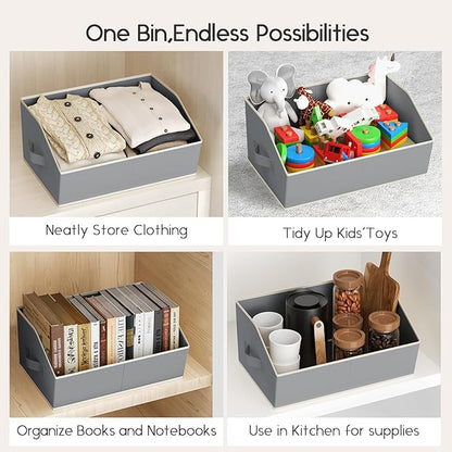 Homsorout Large Closet Organizers and Storage Bins - 6 Pack Trapezoid Storage Baskets for Shelves, Foldable Fabric Baskets with Handles Ideal for Closet, Basket, Wardrobe and Shelf Storage, Grey