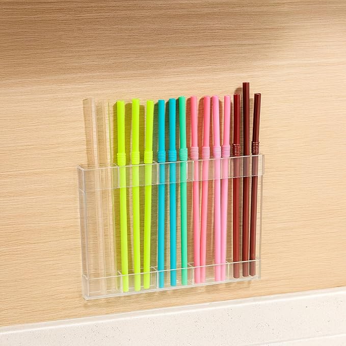 Straw Holder for Cabinet, Vertical Acrylic Design, 5-Compartment Organizer for Door, Easy Installation, Compact and Long-Lasting