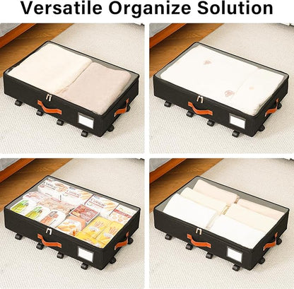 Freebat Under Bed Storage Organizer with Wheels, Underbed Container with Clear Lid Cover, Storage Bag Box with Visiable Window for Clothes, Bedsheet, Pillow, 2 Pack，5.5 inches